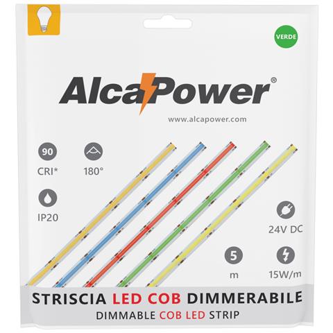 Striscia Led Cob Monocolore Da 15w /mt 24v - Bobina Da 5m - Verde - Foto 3