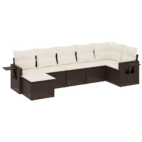 Set Divani Da Giardino 7 Pz Con Cuscini Marrone In Polyrattan - Foto 1