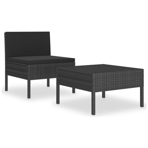 Set Divani Da Giardino 2 Pz Con Cuscini In Polyrattan Nero - Foto 1
