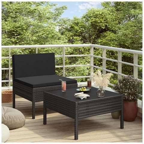 Set Divani Da Giardino 2 Pz Con Cuscini In Polyrattan Nero - Foto 6