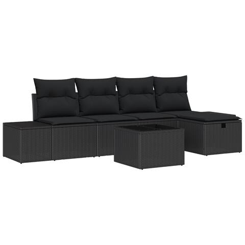 Set Divano da Giardino 6 Pezzi con Cuscini Nero Polyrattan - Foto 1