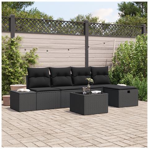 Set Divano da Giardino 6 Pezzi con Cuscini Nero Polyrattan - Foto 2