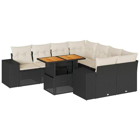 Set Divani da Giardino 9 pz con Cuscini Nero in Polyrattan - Foto 1