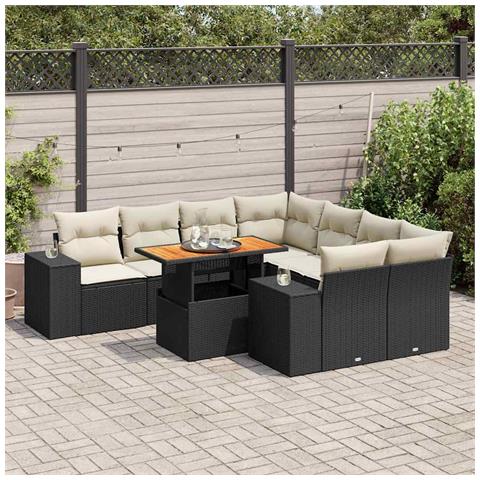 Set Divani da Giardino 9 pz con Cuscini Nero in Polyrattan - Foto 2