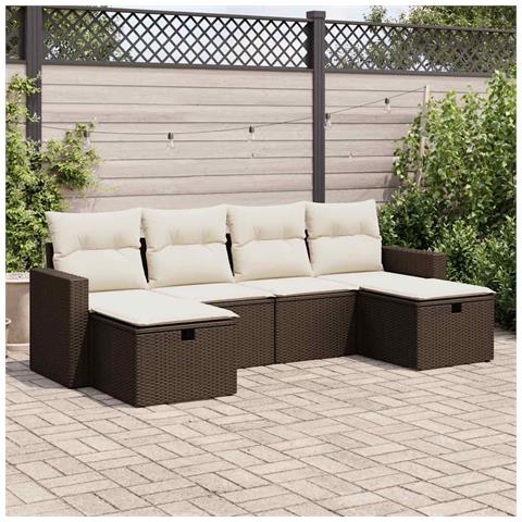 Set Divano da Giardino 6 pz con Cuscini Marrone in Polyrattan - Foto 2