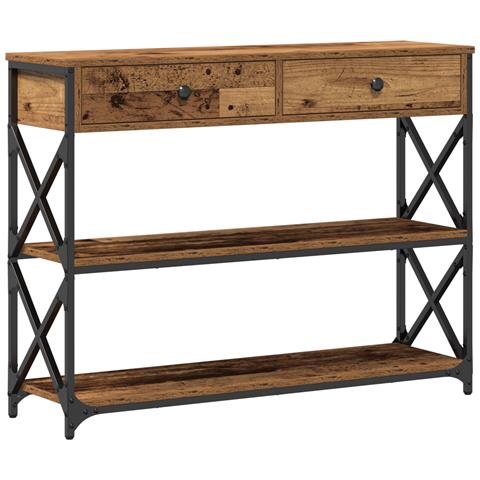 Tavolo Consolle Legno Vecchio 100x28x75 cm Legno Ingegnerizzato & Acciaio - Foto 1