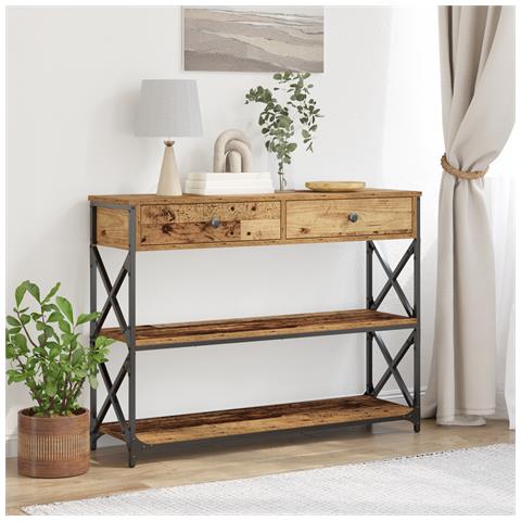 Tavolo Consolle Legno Vecchio 100x28x75 cm Legno Ingegnerizzato & Acciaio - Foto 2