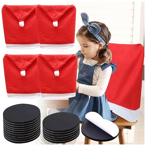 Coprisedie Natalizie Set 4 Pezzi Cappello Di Babbo Natale 50 × 60 Cm - Foto 1