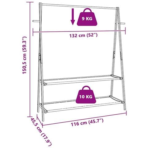 Appendiabiti con Ripiani 132x45,5x150,5 cm in Bambù - Foto 9