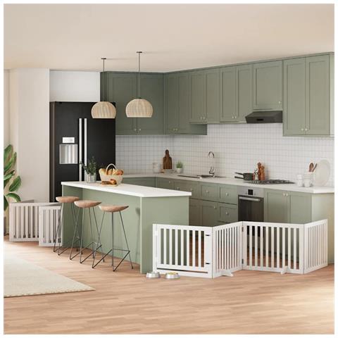 Cancello Cani Porta Pieghevole Bianco 10 Pannelli 800 cm Pioppo - Foto 2