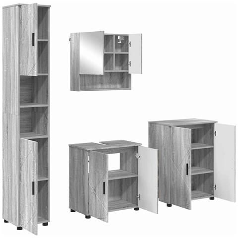 Set di mobili per il bagno 4 pcs Grigio sonoma 61 x 35 x 64 cm - Foto 1