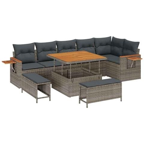 Set Divano da Giardino con cuscino 9 pcs Grigio Poly Rattan - Foto 1