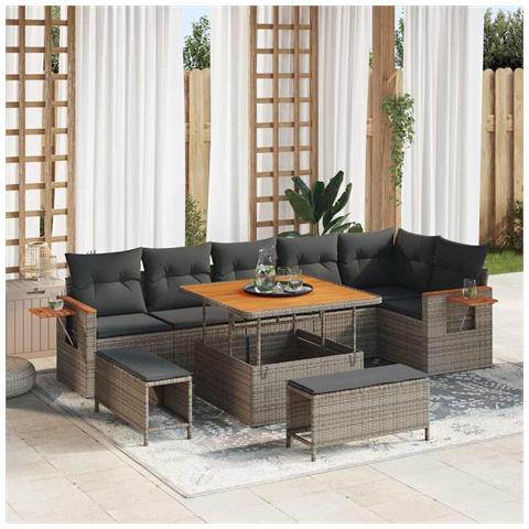 Set Divano da Giardino con cuscino 9 pcs Grigio Poly Rattan - Foto 2
