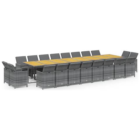 Set da Pranzo per Giardino 21 pz con Cuscini Polyrattan Grigio - Foto 1