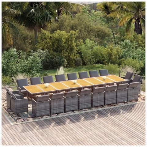 Set da Pranzo per Giardino 21 pz con Cuscini Polyrattan Grigio - Foto 2