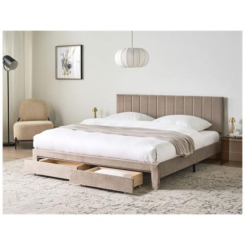 Letto Con Cassetti Contenitori Velluto Lonzac 180 X 200 Cm Tortora - Foto 1