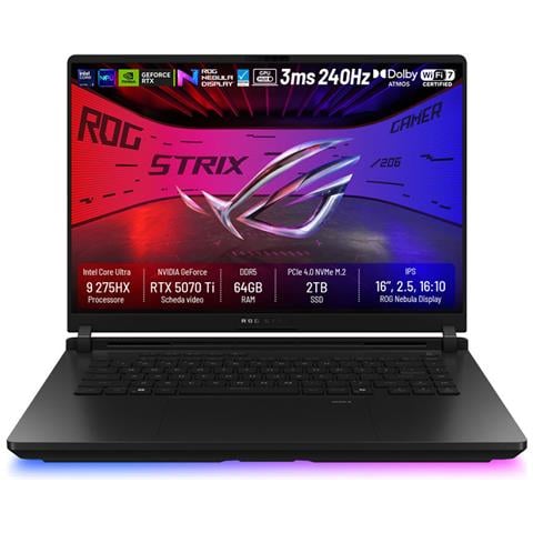 Notebook Rog Strix Scar 16 (2025) G635lr-s5029w Intel Core Ultra 9 Processor 275hx 64gb Nvidia Geforce Rtx 5070 Ti Ssd 2tb 16'' Wqxga Win11 Tastiera Retroilluminata - Foto 1