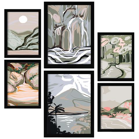 Set Di 6 Stampe Clift Frames In Sfondi Astratti, Dipinti Decorativi Estetici Per Il Tuo Soggiorno, Camera Da Letto, Casa A3 & A4 Cornice Nera - Foto 1