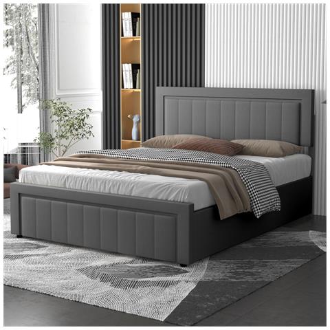 Nashville Letto Contemporaneo Con Contenitore 140x190cm In Velluto Grigio - Foto 1