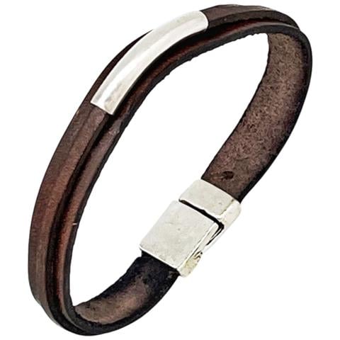 Bracciale Montana Con Tubo Argentato Ed Ecopelle Marrone - Foto 1