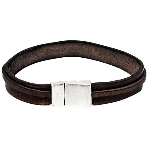 Bracciale Montana Con Tubo Argentato Ed Ecopelle Marrone - Foto 4