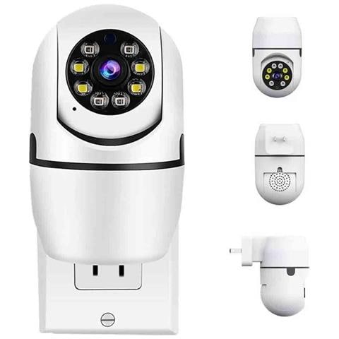 Telecamera Wifi Plug-in: Visione Notturna A Doppia Sorgente Luminosa Hd 360°, Sorveglianza Di Sicurezza Intelligente - Foto 2