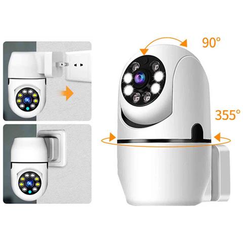 Telecamera Wifi Plug-in: Visione Notturna A Doppia Sorgente Luminosa Hd 360°, Sorveglianza Di Sicurezza Intelligente - Foto 4