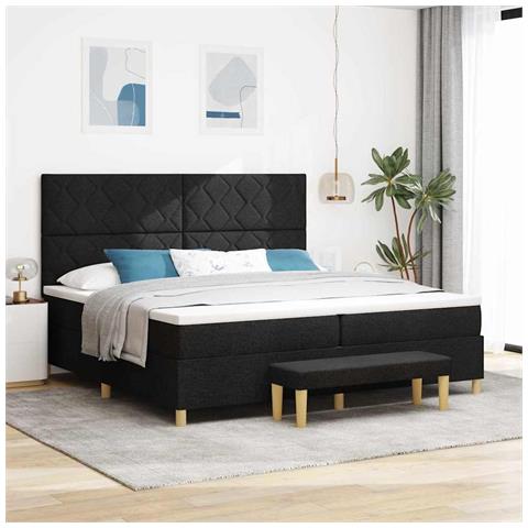 Letto a molle con materasso Nero 200 x 200 cm Tessuto - Foto 2