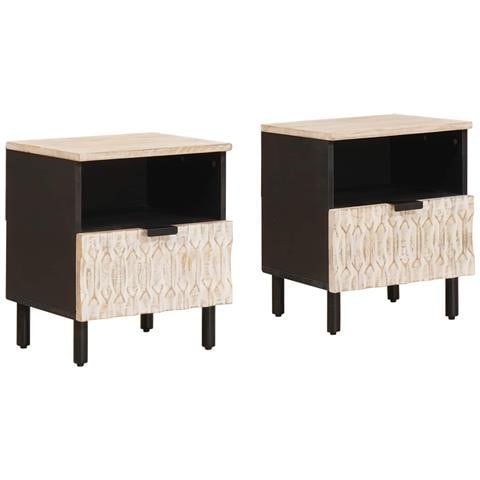 Armadio da Notte con cassetto 2 pcs Bianco 40 x 33 x 46 cm - Foto 1