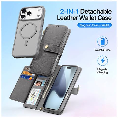 Cover Cartera per iPhone 17 Pro - Pelle /PU, Grigio - Foto 4