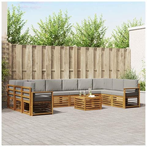 Set divani con cuscino 11 pcs Grigio Naturale e Chiaro - Foto 2