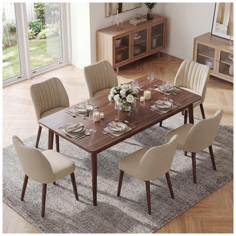 Set Di 2 Sedie Da Pranzo Rivestite In Tessuto 47x51.5x76.3 Marrone - Foto 7