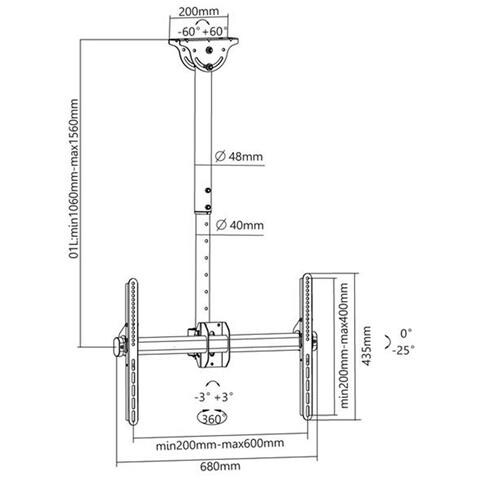 Supporto A Soffitto Per Monitor Tv 37-70"" Girevole, Inclinabile, Ruotabile, Regolabile In Altezza, Deha-946l - Foto 2