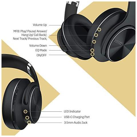 Bluetooth Cuffie Sopra Lorecchio 52 Ore Playtime Wireless Headphones 3 Modalit Di Equalizzazione Pieghevole Hi-fi Stereo Bass Cuffie Soft Memoria Proteine Paraorecchie Built-in Mic Wired Modalit Per La Tv Pc Phone - Foto 2