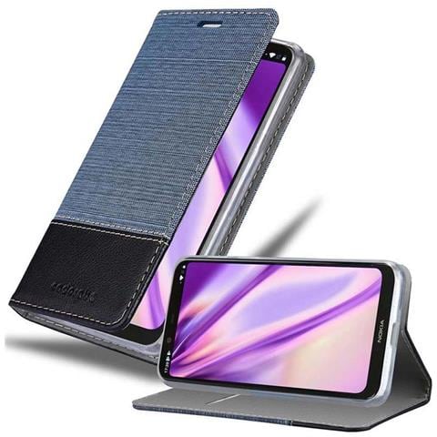 Custodia Compatibile Con Nokia 5.1 Plus In Blu Scuro Nero - Coperchio Protettiva Con Chiusura Magnetica, Funzione Stand E Tasca Per Le Carte - Foto 1
