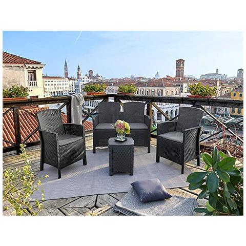 Set Salotto Da Esterno Eustachia, Salottino Outdoor, Set Da Balcone O Giardino, Composizione Soggiorno Per Esterni, Made In Italy, Antracite - Foto 1