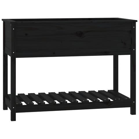 Fioriera Con Mensola Nera 111,5x54x81cm Legno Massello Di Pino - Foto 1