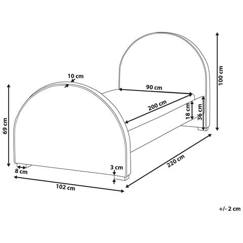 Letto Singolo Velluto Grigio 90 X 200 Cm Nozay - Foto 8