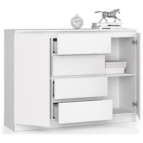 Cassettiera K140, 2 ante e 4 cassetti, 138x40x99 cm, Colore Bianco - Foto 2