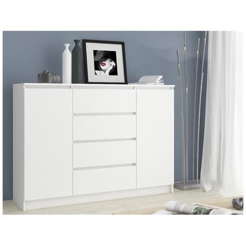 Cassettiera K140, 2 ante e 4 cassetti, 138x40x99 cm, Colore Bianco - Foto 8