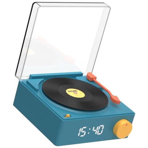 Speaker Bluetooth Vs-80 Retrò Look Giradischi 5w Con Sveglia, Blu - Foto 1