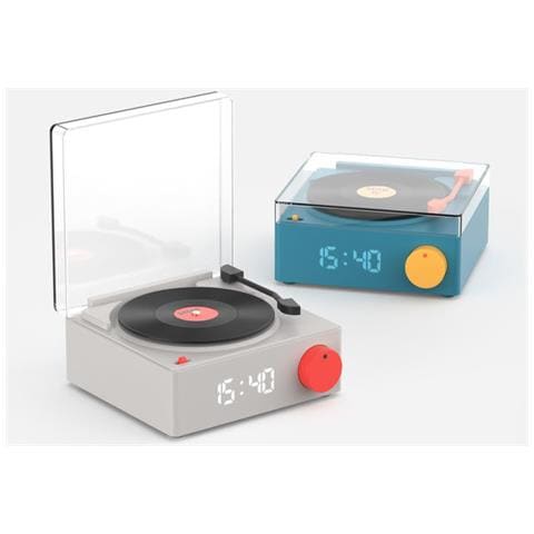 Speaker Bluetooth Vs-80 Retrò Look Giradischi 5w Con Sveglia, Blu - Foto 2