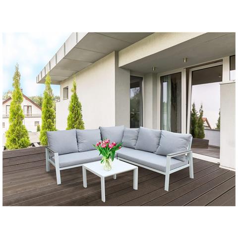 Salotto Angolare Da Esterno 6 Posti Con Struttura In Alluminio E Tavolino Soraya - White - Foto 1