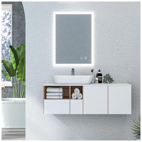 Specchio Bagno Led Antiappannamento Con 3 Colori E Luminosità Regolabile, In Metallo E Vetro, 80x60x3 Cm - Foto 2