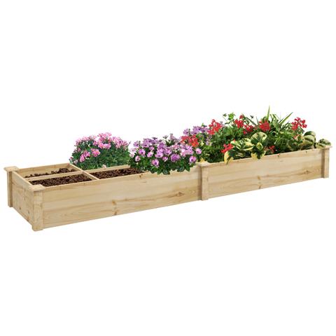 Letto Rialzato Per Orto E Giardino Con Divisorio Interno E Fondo Aperto, 237x60x25cm, Legno Naturale - Foto 1