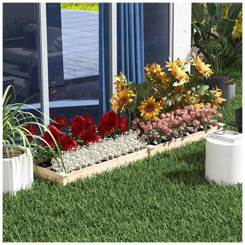 Letto Rialzato Per Orto E Giardino Con Divisorio Interno E Fondo Aperto, 237x60x25cm, Legno Naturale - Foto 2