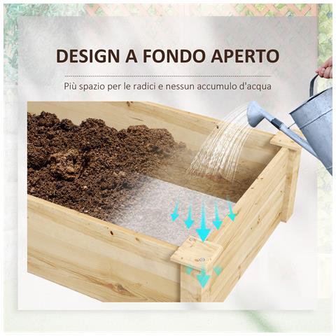 Letto Rialzato Per Orto E Giardino Con Divisorio Interno E Fondo Aperto, 237x60x25cm, Legno Naturale - Foto 6
