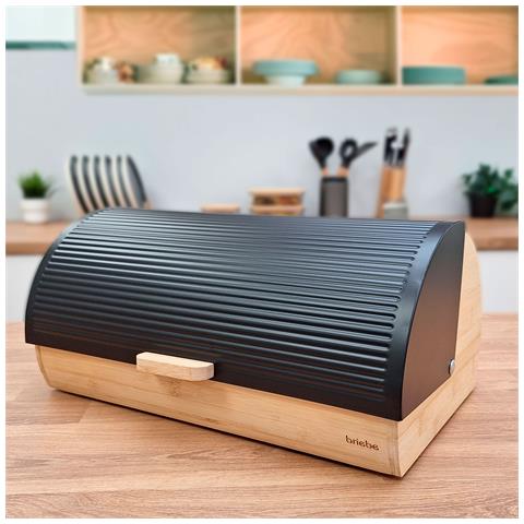 Bb1162 Portapane Da Tavola In Legno Di Bambù, Coperchio Scorrevole, Bread Box Per Pane Nero - Foto 2