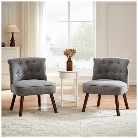 Set Di 2 Poltrone Rospo Jacques Imbottite In Tessuto Grigio Scuro - Foto 1