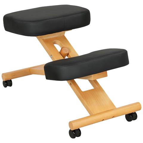 Sedia Ergonomica Posturale con Inginocchiatoio, Altezza Regolabile e Rotelle in Legno, Nero - Foto 1